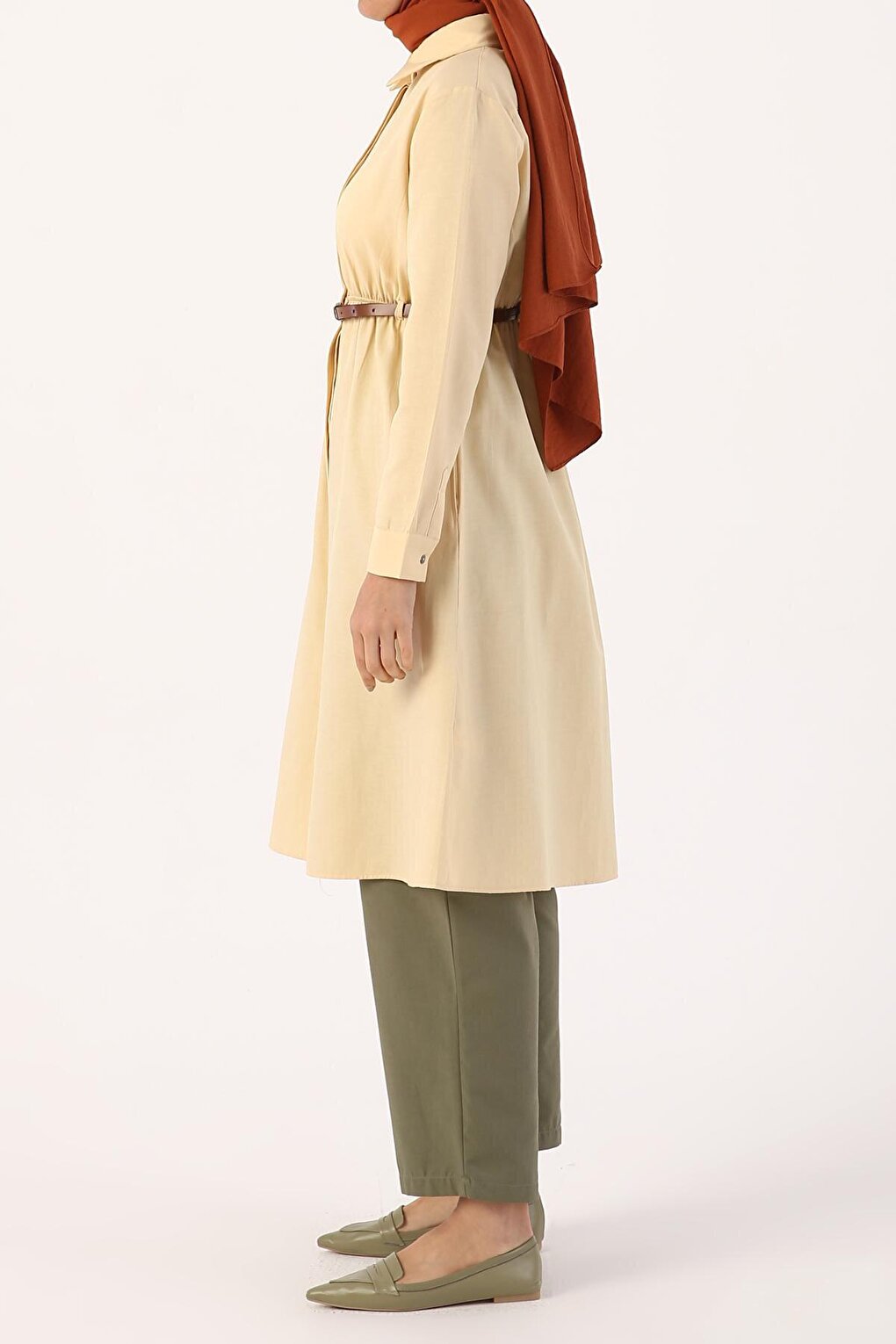 Light Yellow01 Belted Shirt Tunic