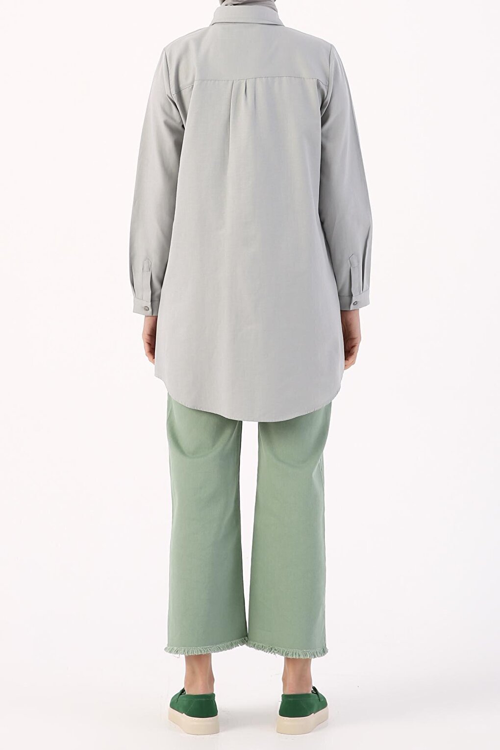 Gray01 Basic Hidden Placket Shirt Tunic