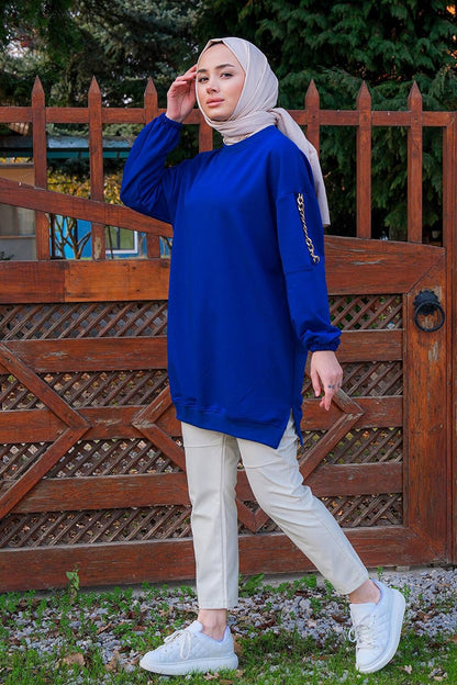 Crew Neck Tunic Saks Blue