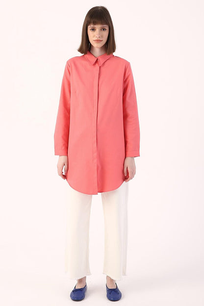 Pink Basic Hidden Placket Shirt Tunic