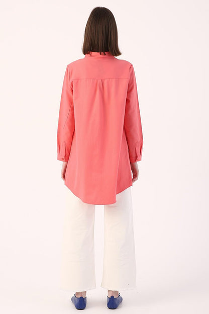 Pink Basic Hidden Placket Shirt Tunic