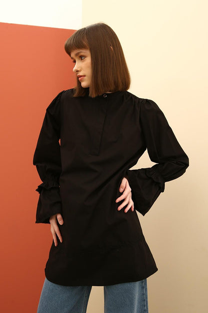 Black 100% Cotton Scalloped Scalloped Tunic