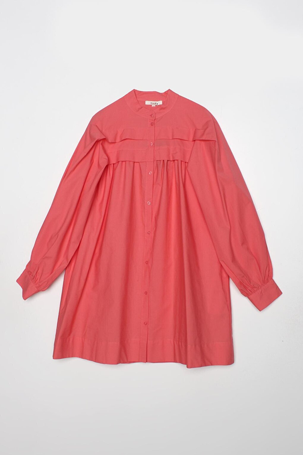 Pink 100% Cotton Judge Collar Pleated Cotton Tunic