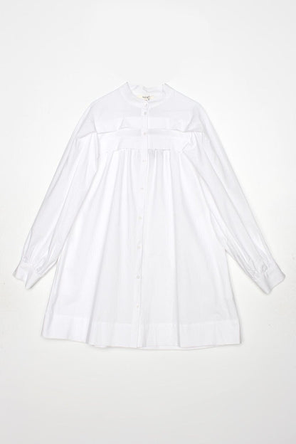 White 100% Cotton Judge Collar Pleated Cotton Tunic