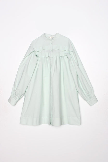 Water Green 100% Cotton Judge Collar Pleated Cotton Tunic