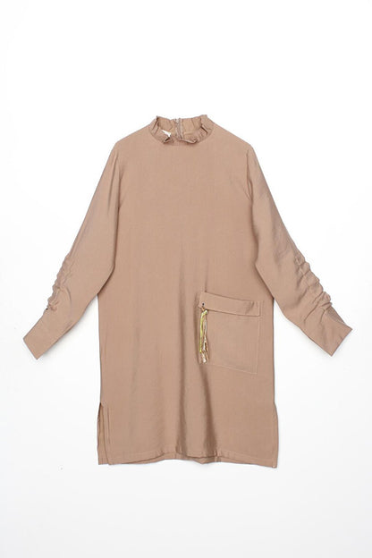 Camel Sleeve Detailed Pocket Tassel Tunic