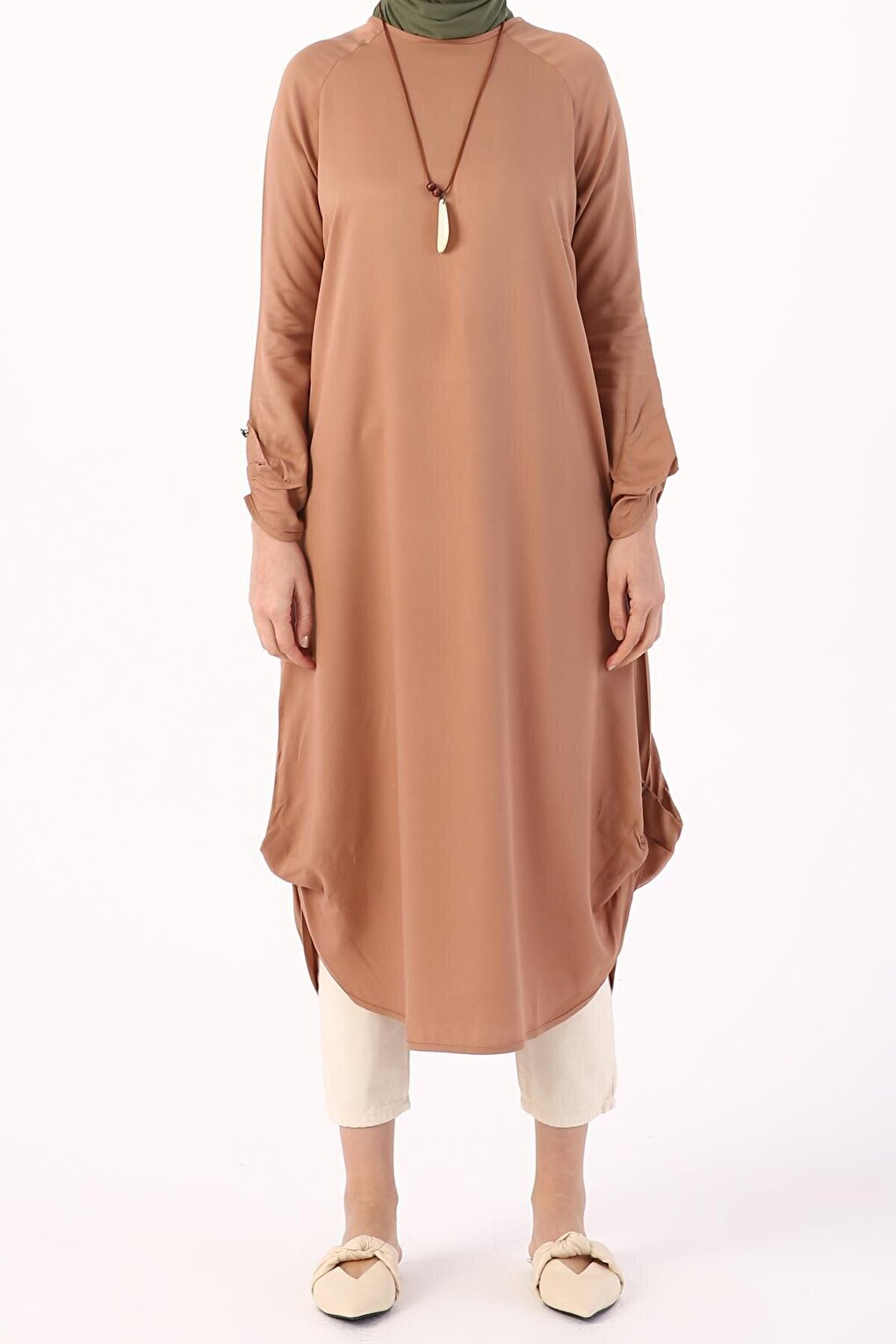 Milk Brown Raglan Viscose Tunic with Necklace