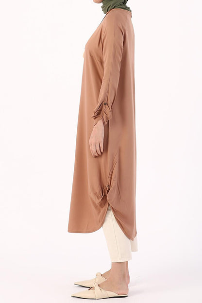 Milk Brown Raglan Viscose Tunic with Necklace