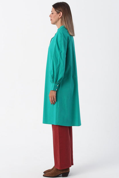 Yeşil01 Formal Collar Half Layer 100% Cotton Tunic