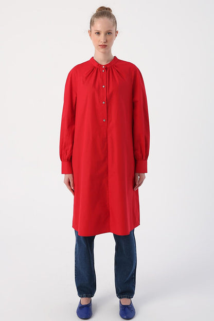 Red Judge Collar Half Layer 100% Cotton Tunic