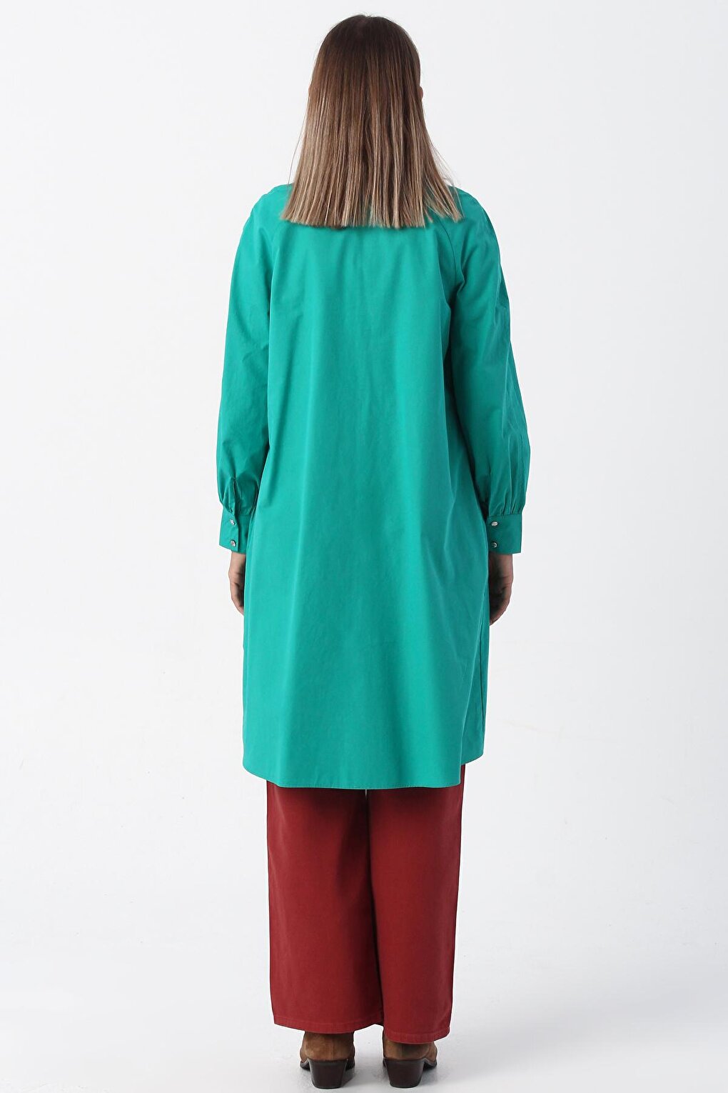 Yeşil01 Formal Collar Half Layer 100% Cotton Tunic