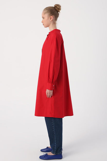 Red Judge Collar Half Layer 100% Cotton Tunic