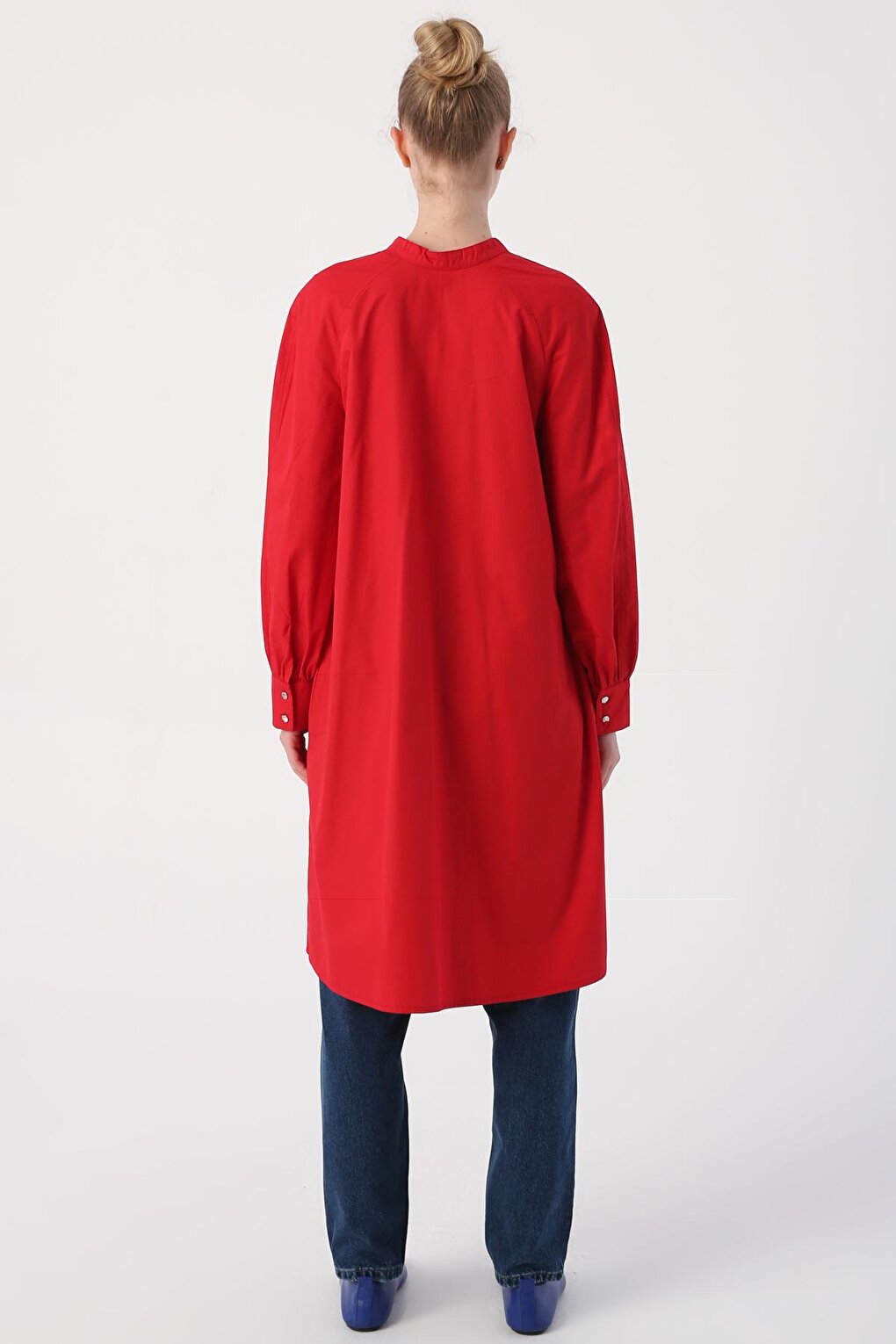 Red Judge Collar Half Layer 100% Cotton Tunic