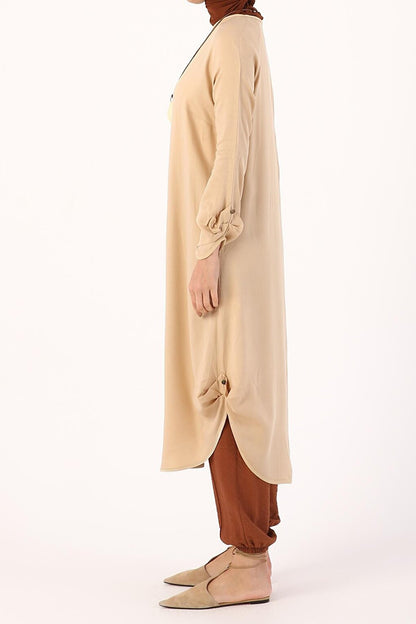 Beige Raglan Viscose Tunic with Necklace