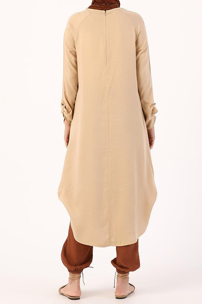 Beige Raglan Viscose Tunic with Necklace