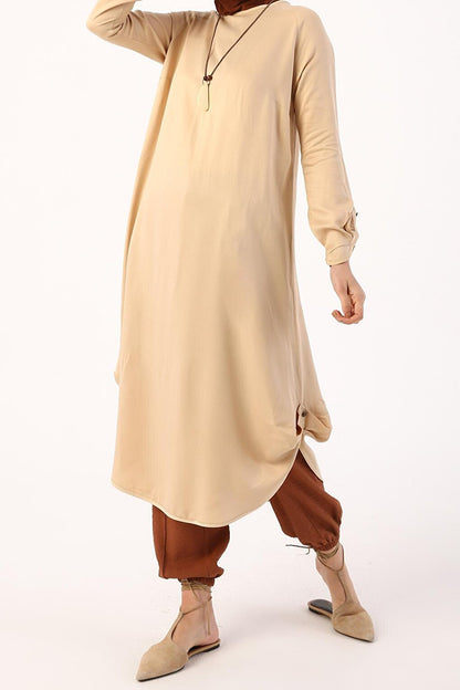 Beige Raglan Viscose Tunic with Necklace