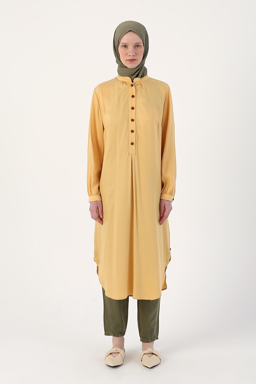 Light Mustard Half Placket Viscose Tunic