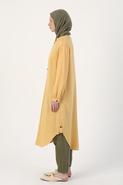 Light Mustard Half Placket Viscose Tunic