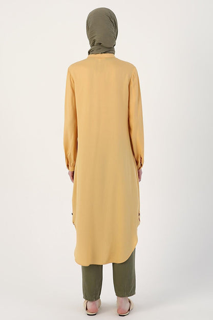 Light Mustard Half Placket Viscose Tunic