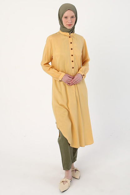 Light Mustard Half Placket Viscose Tunic