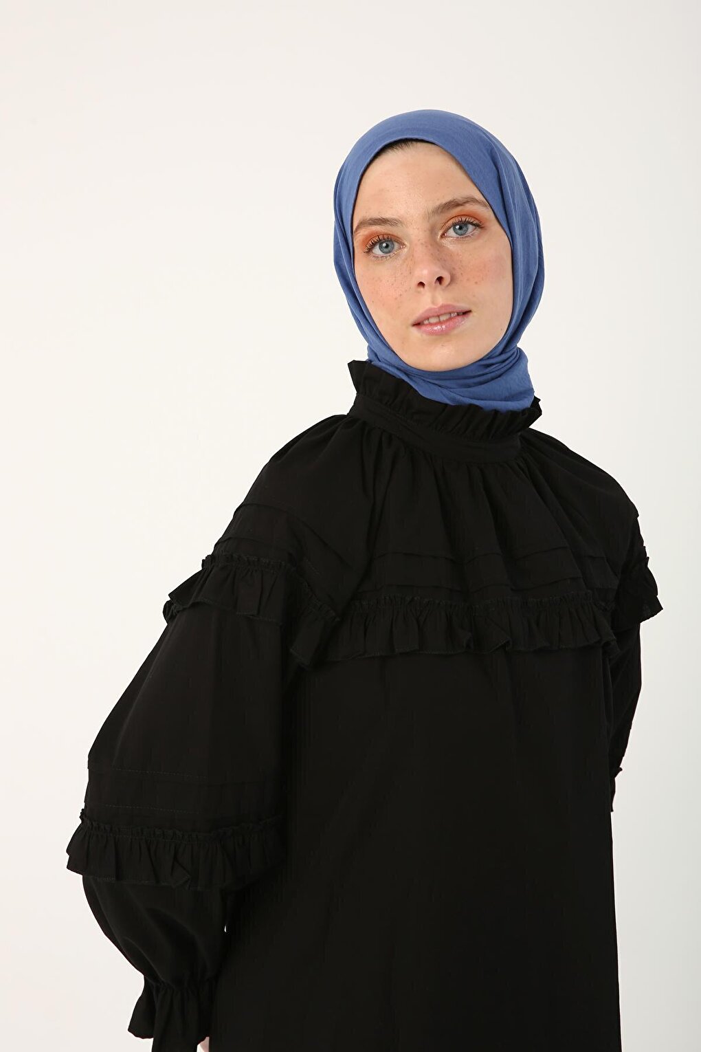 Black 100% Cotton Ruffle Detailed Oversize Tunic