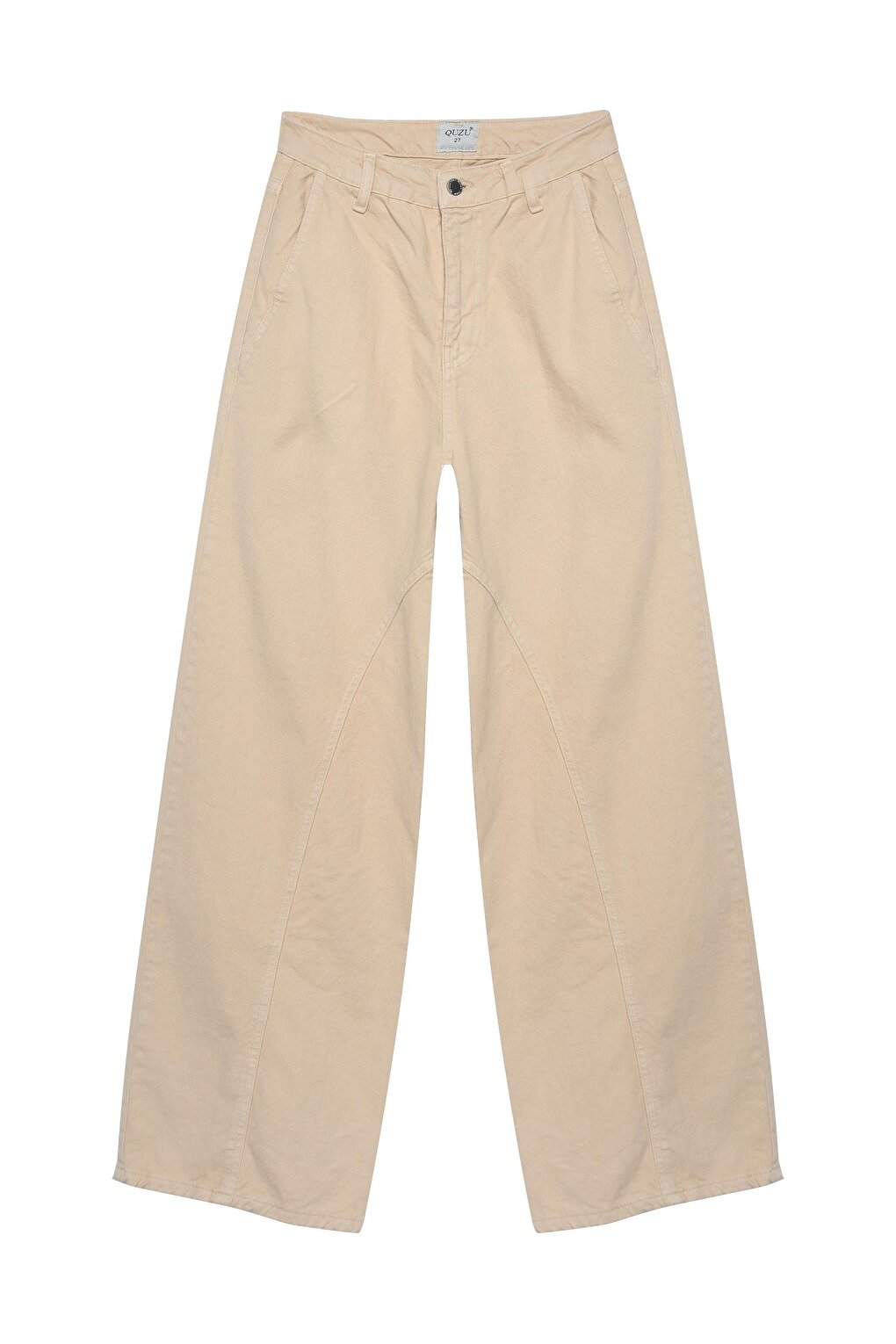 Wide Leg High Waist Jean Trousers Beige