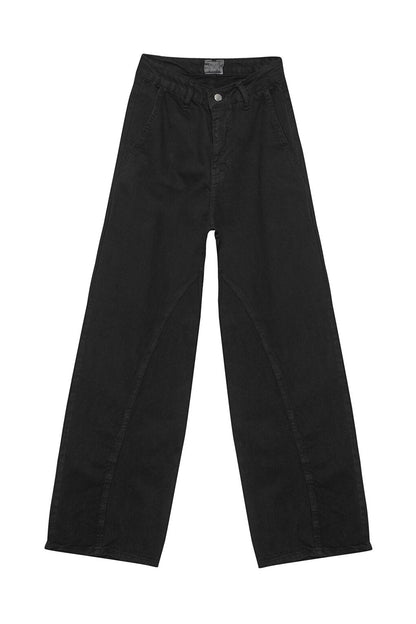 Wide Leg High Waist Jean Trousers Black