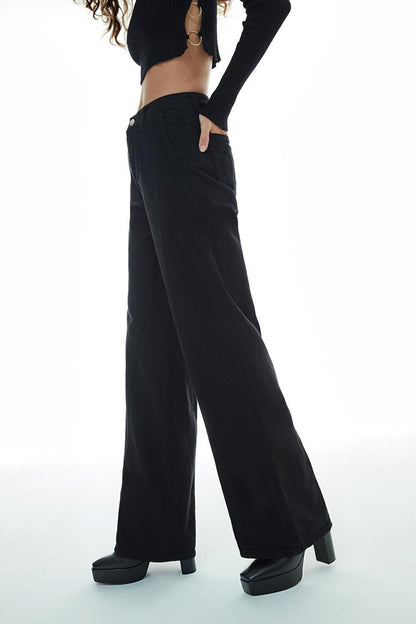 Wide Leg High Waist Jean Trousers Black