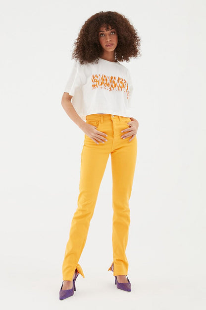 Side Slit Jean Trousers Orange