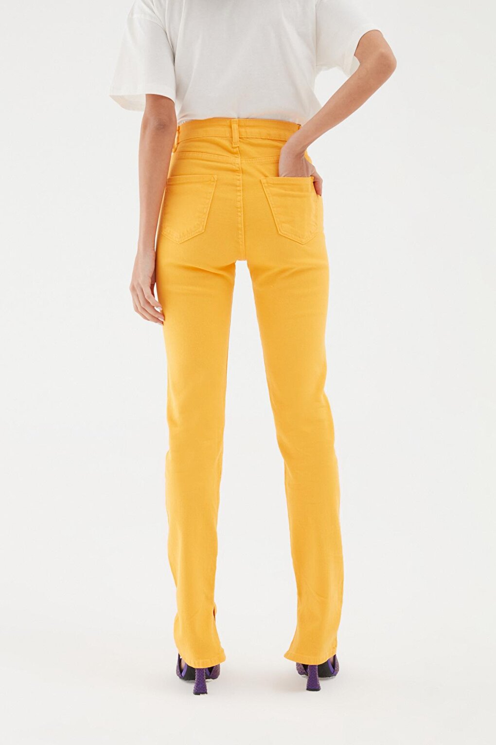 Side Slit Jean Trousers Orange