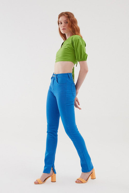 Side Slit Jean Trousers Blue