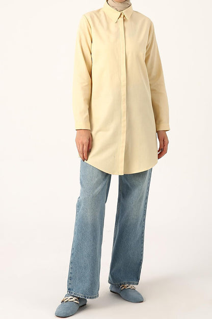 Light Yellow01 Basic Hidden Placket Shirt Tunic