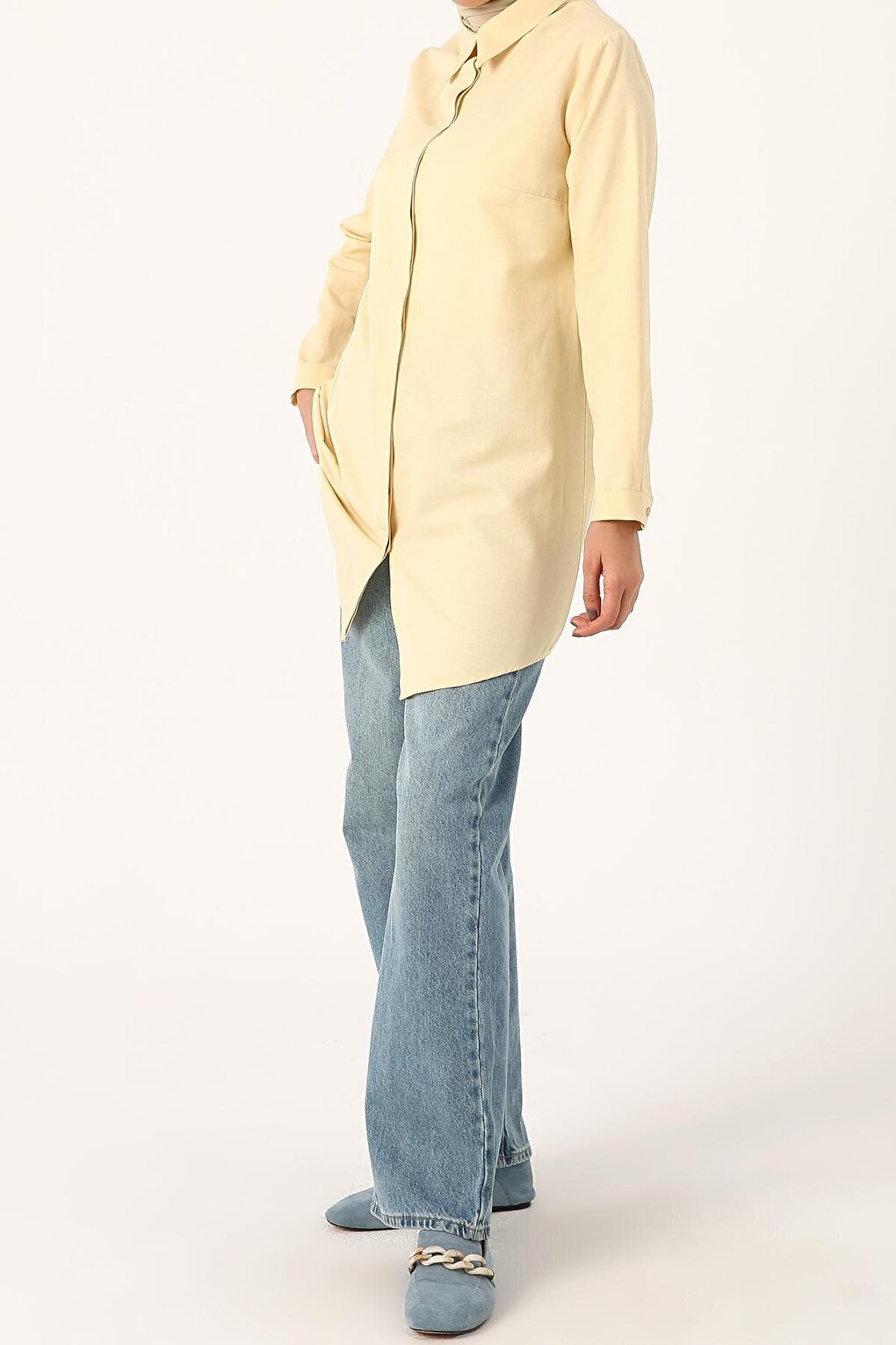 Light Yellow01 Basic Hidden Placket Shirt Tunic