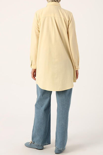 Light Yellow01 Basic Hidden Placket Shirt Tunic