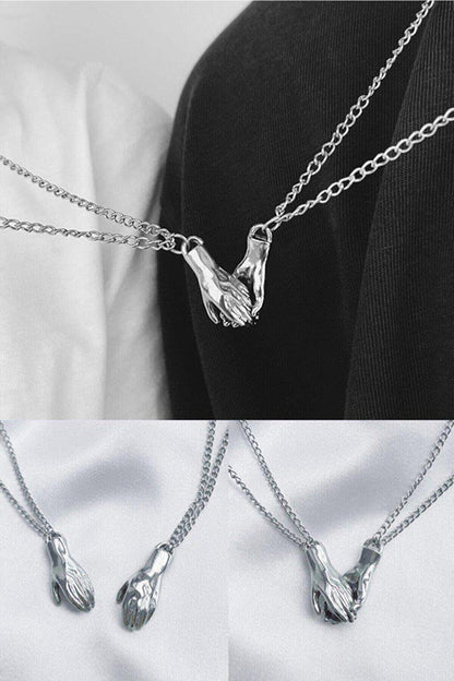 Dear Friend Necklace Silver Color Holding Double Hand Magnetic Necklace