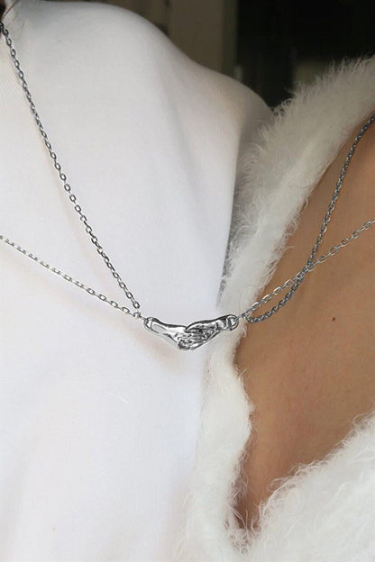 Dear Friend Necklace Silver Color Holding Double Hand Magnetic Necklace