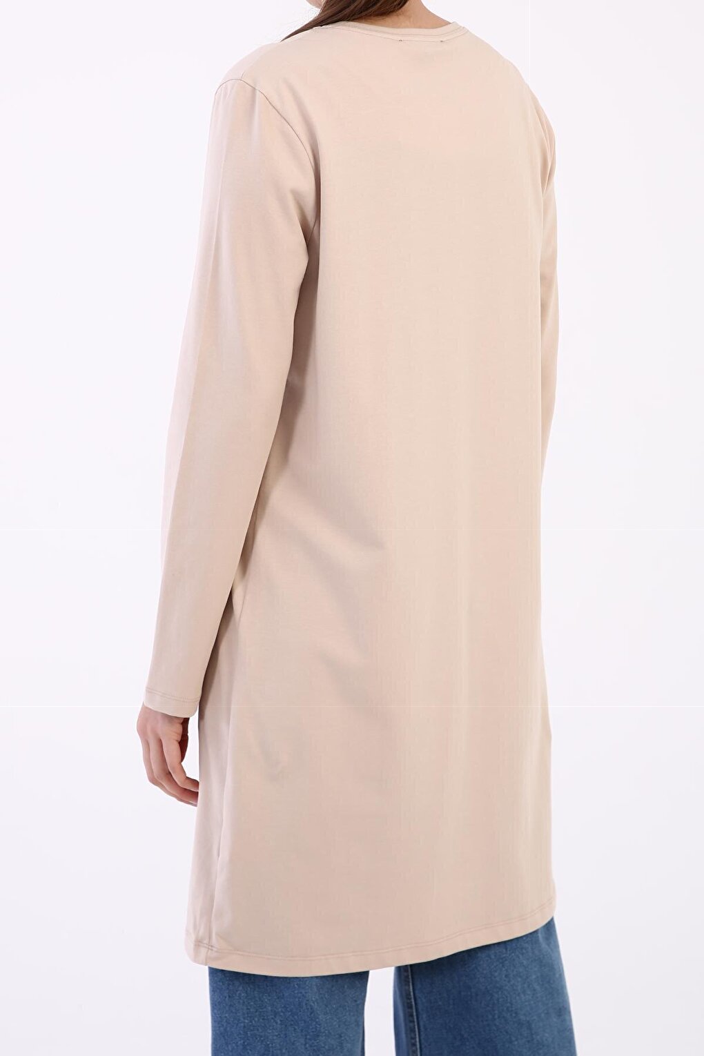 Beige Large Size Single Jersey Basic Sweat Tunic