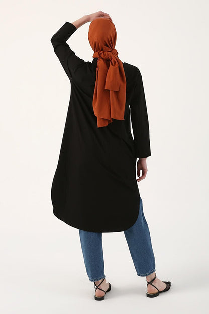 Black 100% Cotton Slit Long Shirt Tunic