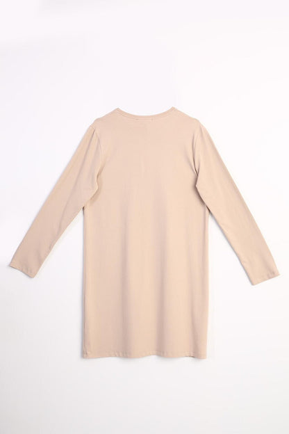 Beige Large Size Single Jersey Basic Sweat Tunic