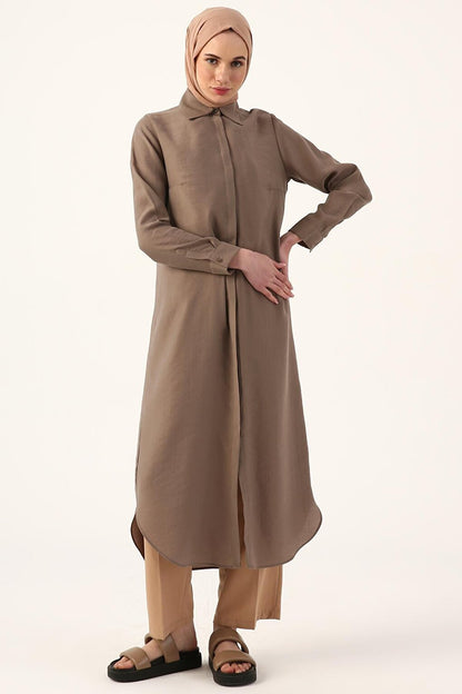 Basic Long Shirt Tunic with Mink Hidden Placket