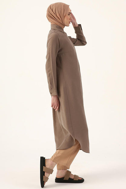 Basic Long Shirt Tunic with Mink Hidden Placket