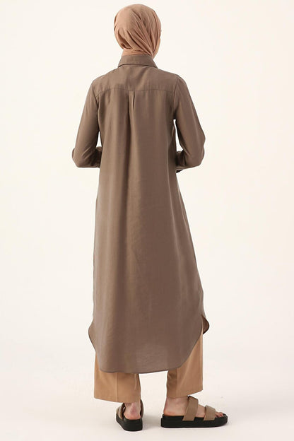 Basic Long Shirt Tunic with Mink Hidden Placket