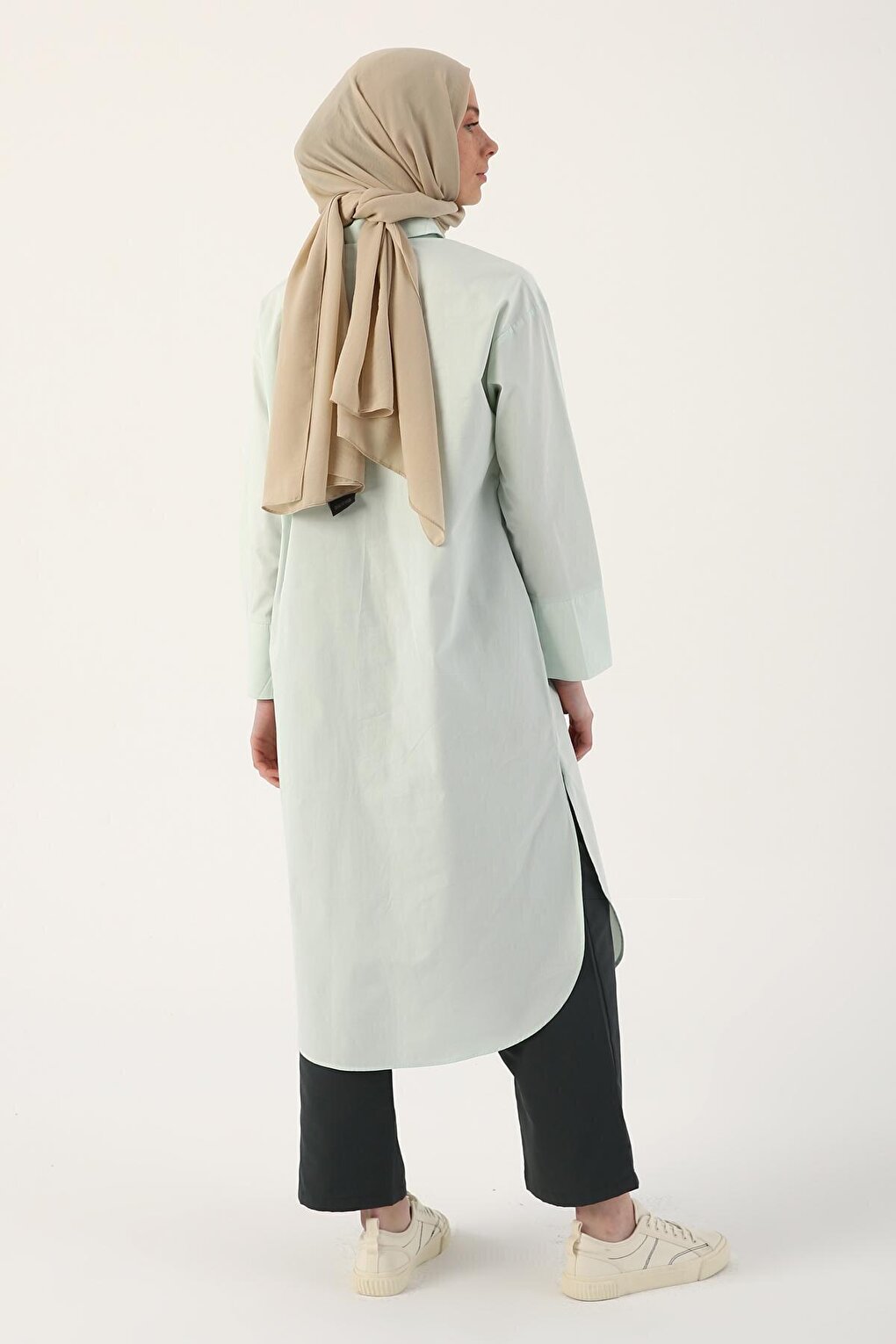 Water Green 100% Cotton Slit Long Shirt Tunic