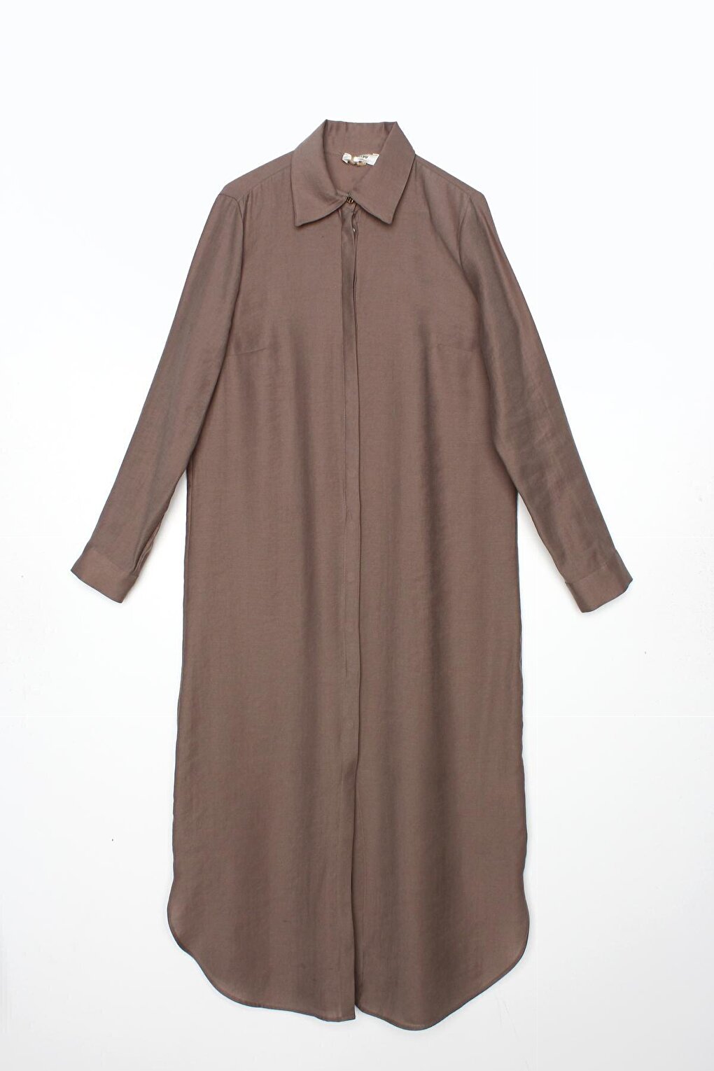 Basic Long Shirt Tunic with Mink Hidden Placket