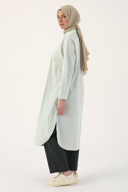 Water Green 100% Cotton Slit Long Shirt Tunic