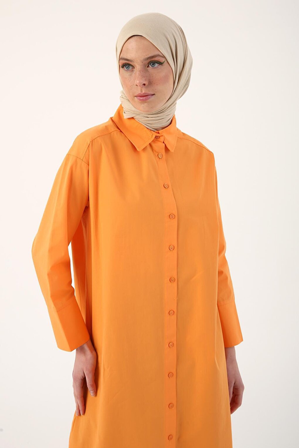 Orange 100% Cotton Slit Long Shirt Tunic