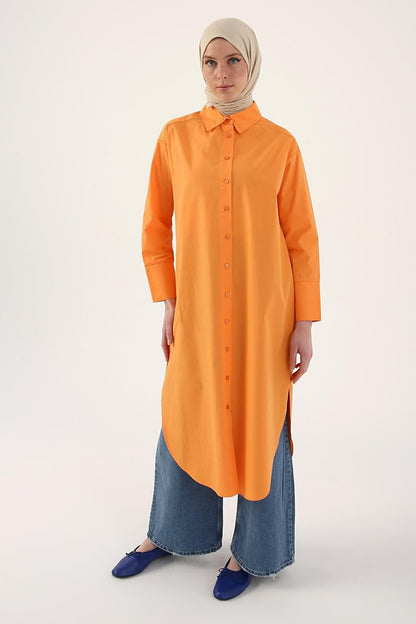 Orange 100% Cotton Slit Long Shirt Tunic