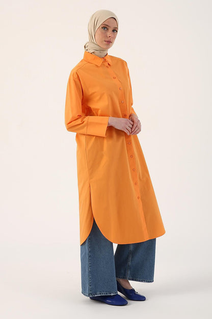 Orange 100% Cotton Slit Long Shirt Tunic