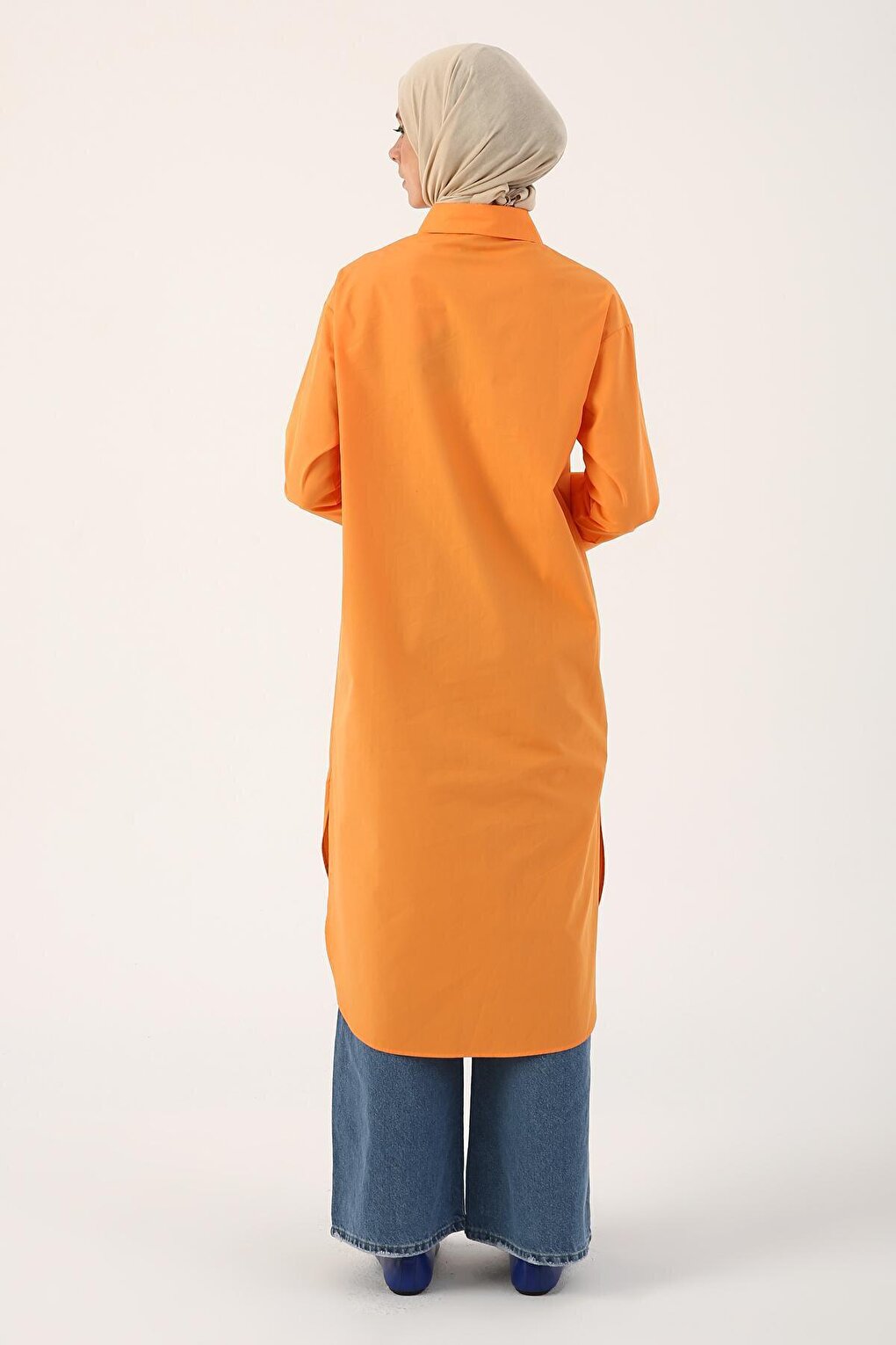 Orange 100% Cotton Slit Long Shirt Tunic