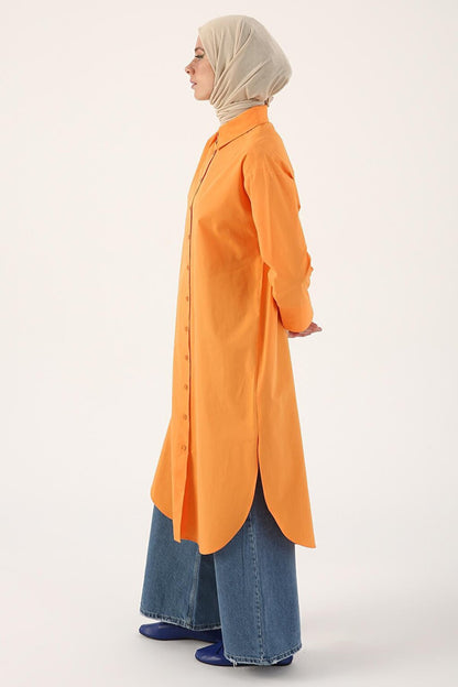 Orange 100% Cotton Slit Long Shirt Tunic